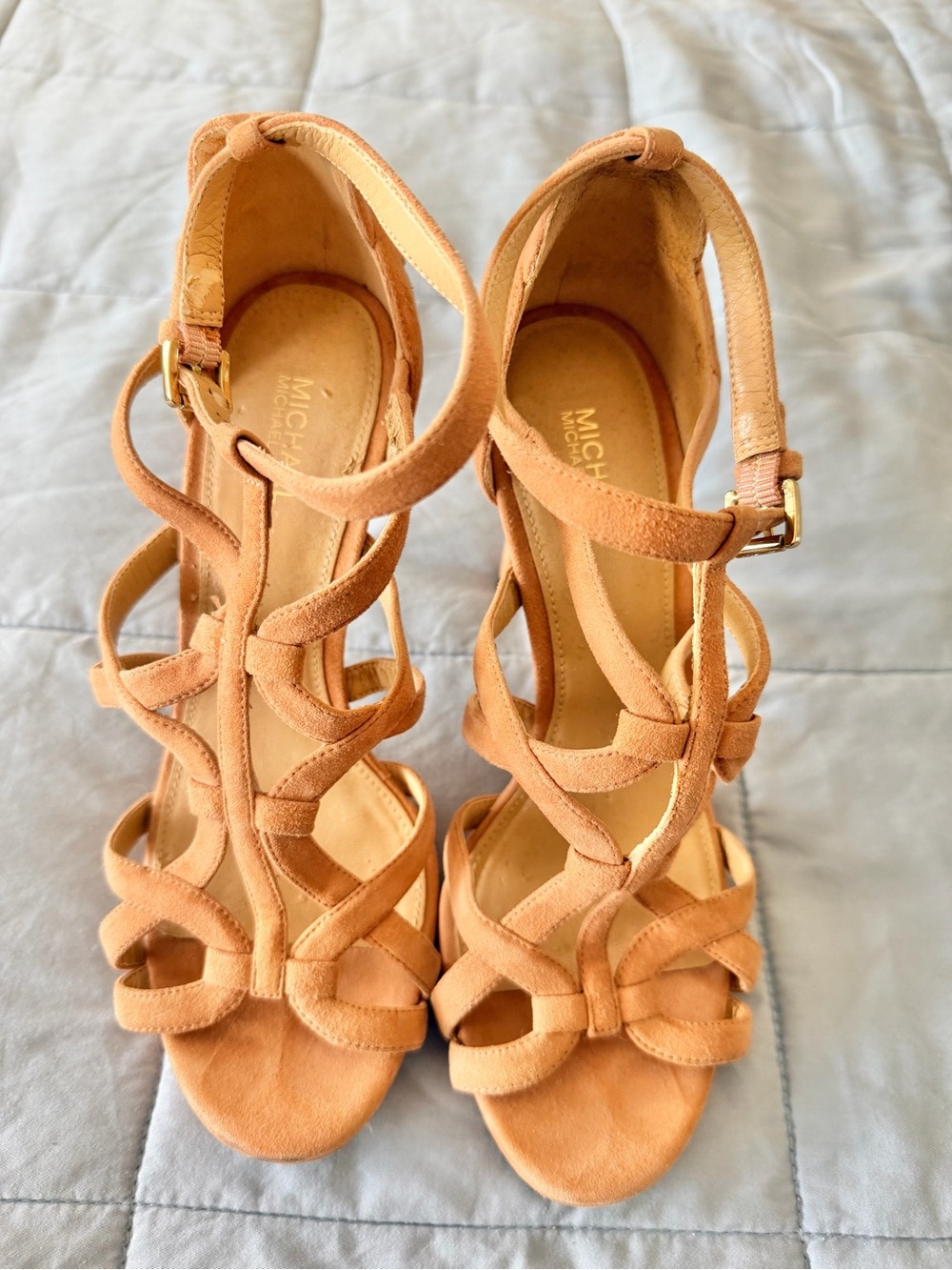 Michael Kors Peach/Tan Suede Strappy High Heel Sandals
